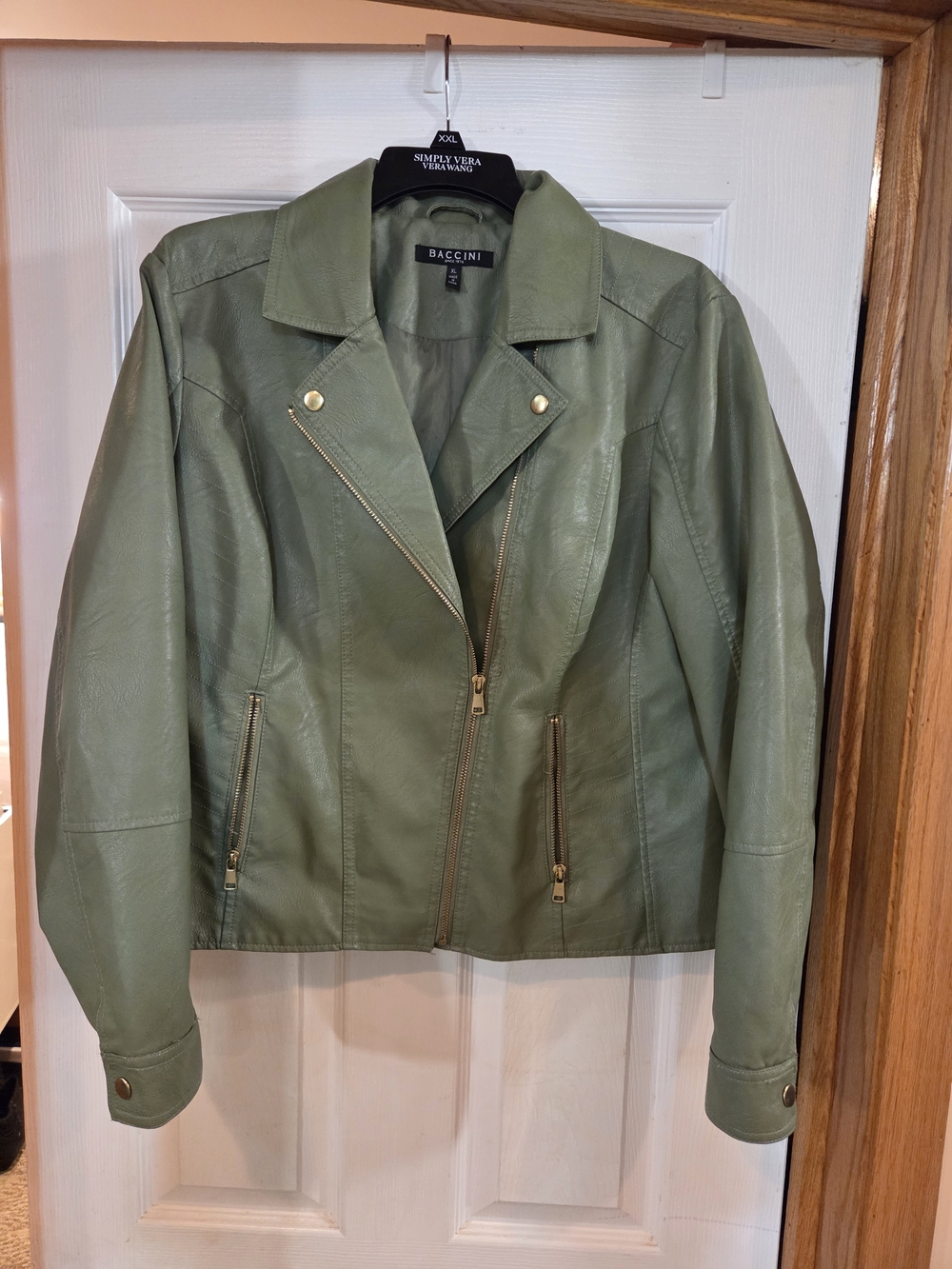 BACCINI Olive Green Faux Leather Moto Jacket